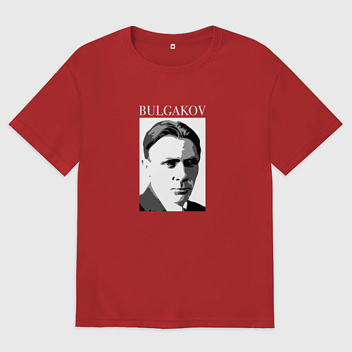 Женская футболка оверсайз Михаил Булгаков портрет / Красный – фото 1