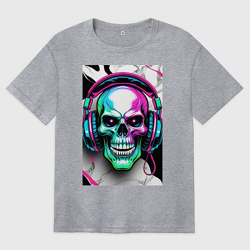 Женская футболка оверсайз Череп в наушниках / Меланж – фото 1