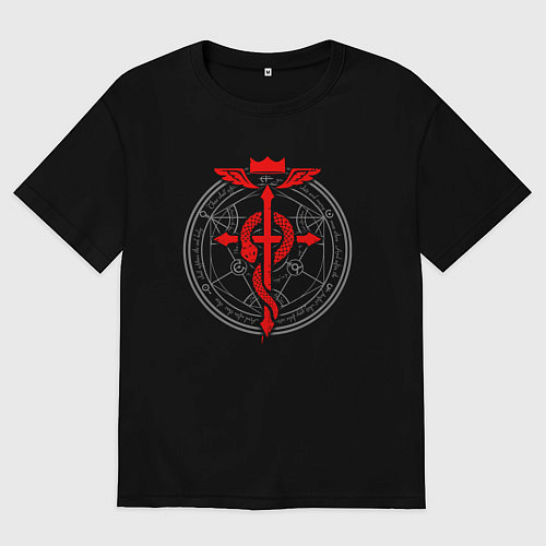 Женская футболка оверсайз Стальной алхимик - знак / Черный – фото 1