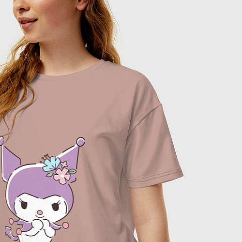 Женская футболка оверсайз Куроми с цветочками / Пыльно-розовый – фото 3