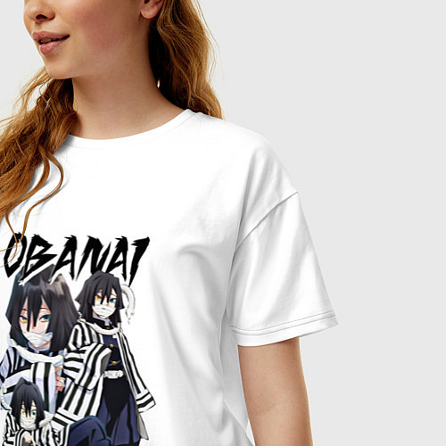 Женская футболка оверсайз Клинок рассекающий демонов Obanai Iguro / Белый – фото 3