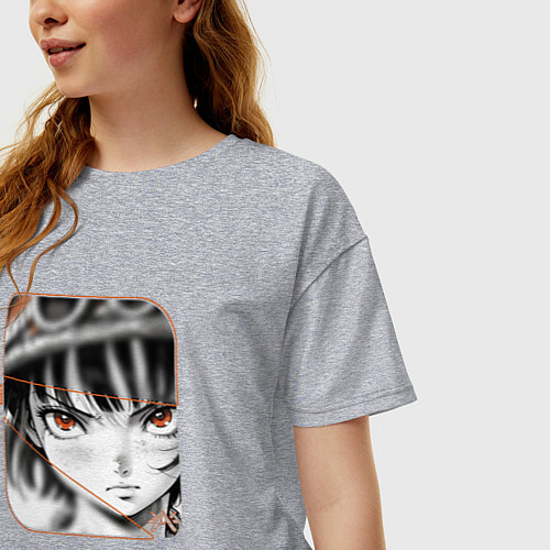 Женская футболка оверсайз Оранжевоглазая девушка / Меланж – фото 3