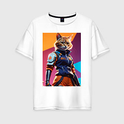 Футболка оверсайз женская Ультразверьки кошка, цвет: белый