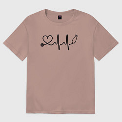 Футболка оверсайз женская Сердцебиение, цвет: пыльно-розовый