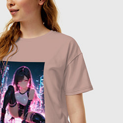 Футболка оверсайз женская Тифа Локхарт из Final Fantasy VII в стиле киберпан, цвет: пыльно-розовый — фото 2