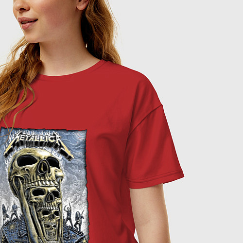 Женская футболка оверсайз Metallica - playbill / Красный – фото 3