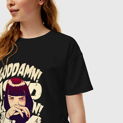 Женская футболка оверсайз Криминальное чтиво - Мия Уоллес / Черный – фото 3