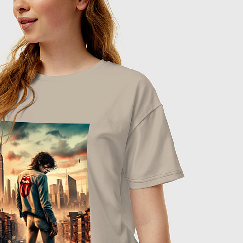 Женская футболка оверсайз Mick Jagger is the world legend / Миндальный – фото 3