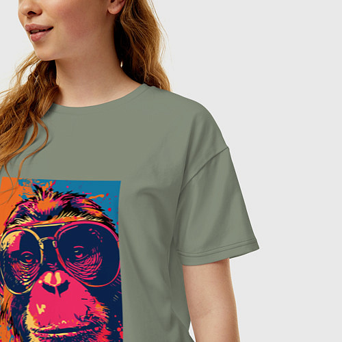 Женская футболка оверсайз Обезьяна в очках big pop art / Авокадо – фото 3