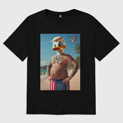 Женская футболка оверсайз Donald Duck-Trump on a Florida beach / Черный – фото 1