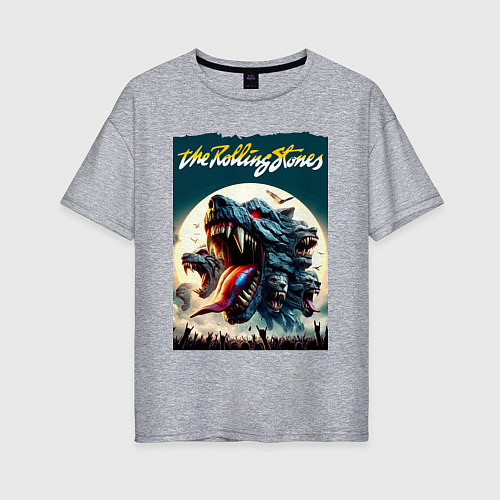 Женская футболка оверсайз Волки Роллинг Стоунз - фантазия / Меланж – фото 1