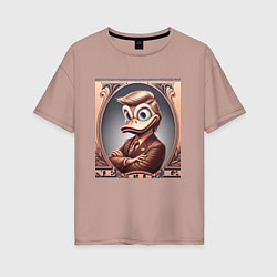 Футболка оверсайз женская Дональд Дак-Трамп на денежной купюре, цвет: пыльно-розовый