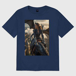 Футболка оверсайз женская Королеву преследует дракон, цвет: тёмно-синий