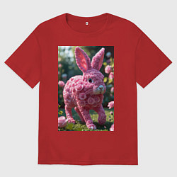 Футболка оверсайз женская Кролик из роз, цвет: красный