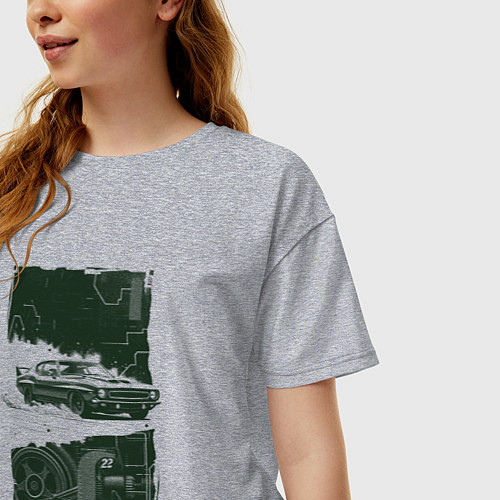 Женская футболка оверсайз Спорткар в гранж стиле / Меланж – фото 3