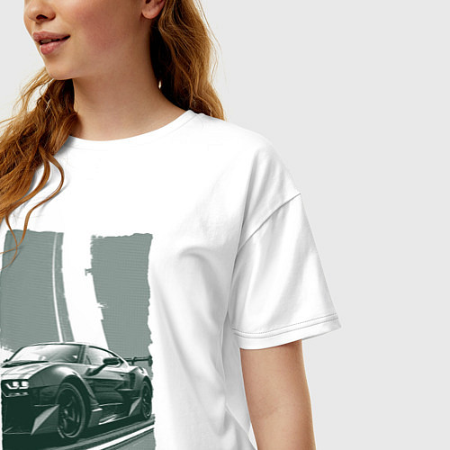 Женская футболка оверсайз Постер спорткара / Белый – фото 3