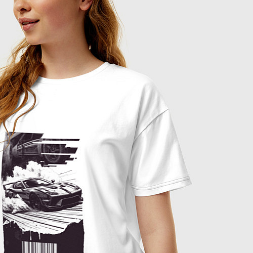 Женская футболка оверсайз Ретро постер с спорткаром / Белый – фото 3