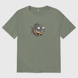 Футболка оверсайз женская Забавная рыба с выпученными глазами, цвет: авокадо