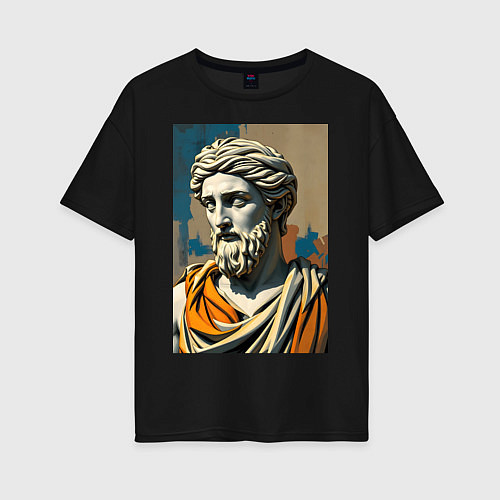 Женская футболка оверсайз Античная статуя в теплых тонах / Черный – фото 1