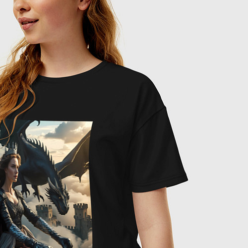 Женская футболка оверсайз Королева летит на драконе / Черный – фото 3