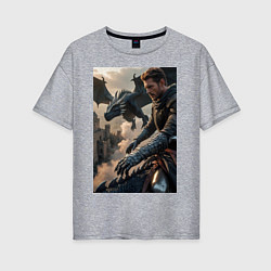Футболка оверсайз женская Рыцарь летит на драконе, цвет: меланж