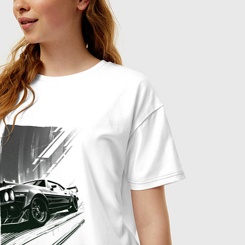 Женская футболка оверсайз Гоночный спорткар / Белый – фото 3