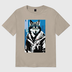 Женская футболка оверсайз Волк в мегаполисе - нейроарт