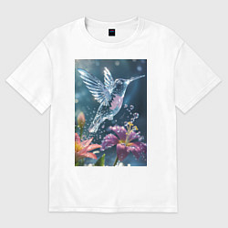 Футболка оверсайз женская Колибри у цветка, цвет: белый
