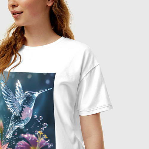 Женская футболка оверсайз Колибри у цветка / Белый – фото 3