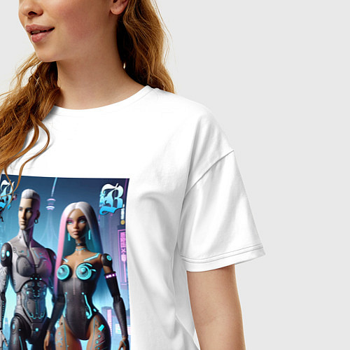 Женская футболка оверсайз Barbie and Ken - cyber fantasy / Белый – фото 3