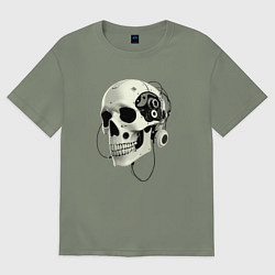 Футболка оверсайз женская Кибернетический череп с проводами, цвет: авокадо