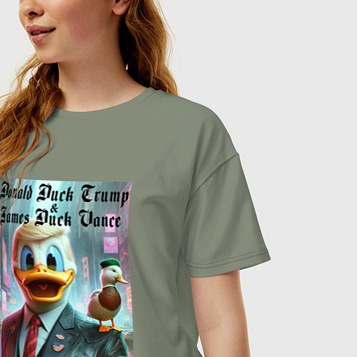 Женская футболка оверсайз Donald Duck Trump and James Duck Vance / Авокадо – фото 3