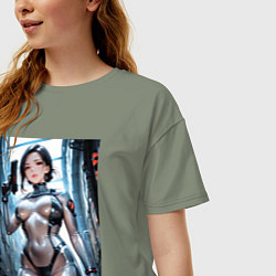 Футболка оверсайз женская Девушка-наемница, цвет: авокадо — фото 2