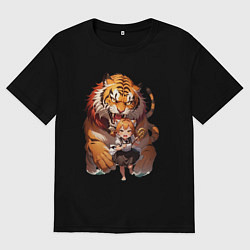 Футболка оверсайз женская Дева в тени тигра, цвет: черный