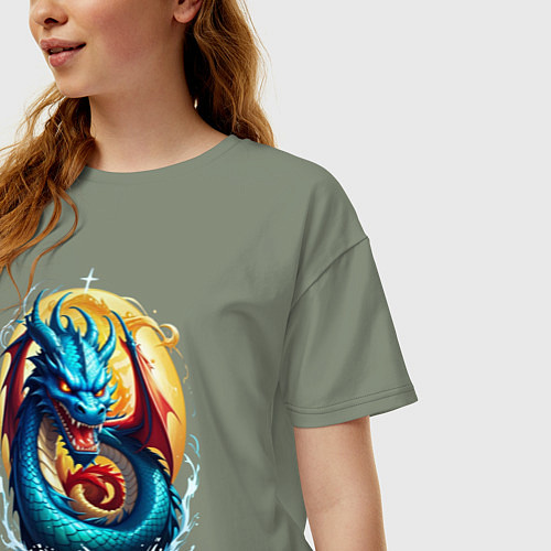 Женская футболка оверсайз Водолей в тени дракона / Авокадо – фото 3