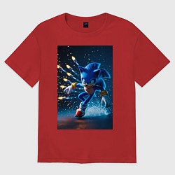 Футболка оверсайз женская Соник убегает от ракет, цвет: красный