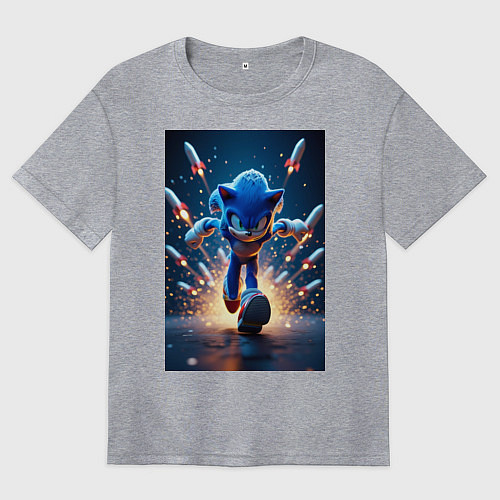 Женская футболка оверсайз Соник убегает от ракет / Меланж – фото 1
