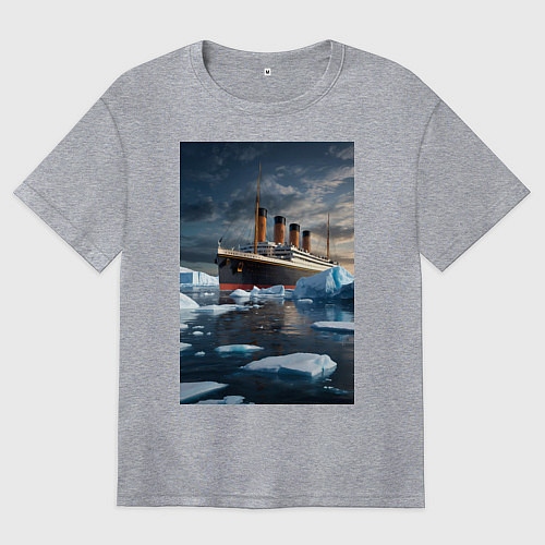 Женская футболка оверсайз Титаник плывет среди айсбергов / Меланж – фото 1