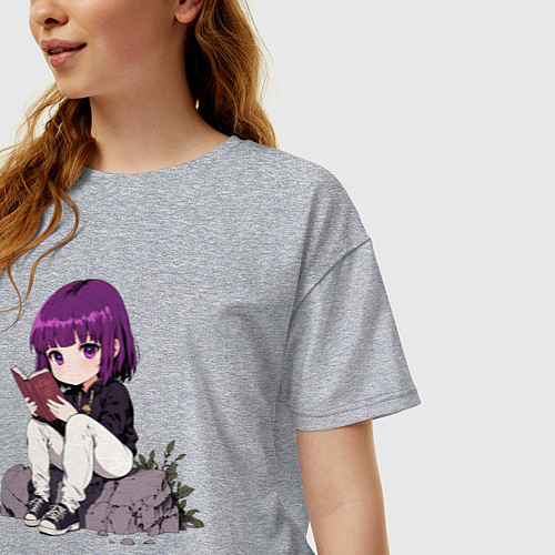 Женская футболка оверсайз Девочка с книжкой / Меланж – фото 3