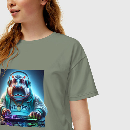 Женская футболка оверсайз Hippo - esports player / Авокадо – фото 3