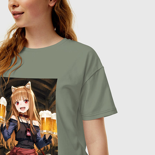 Женская футболка оверсайз Волчица Холо с кружками пива / Авокадо – фото 3
