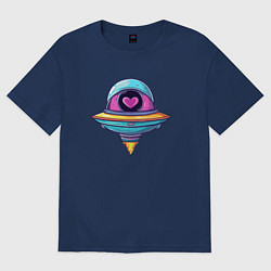Футболка оверсайз женская Инопланетная тарелка с сердечком, цвет: тёмно-синий