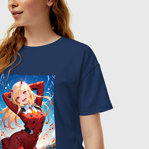 Женская футболка оверсайз Марин Китагава косплей 002 Darling in the Franxx / Тёмно-синий – фото 3