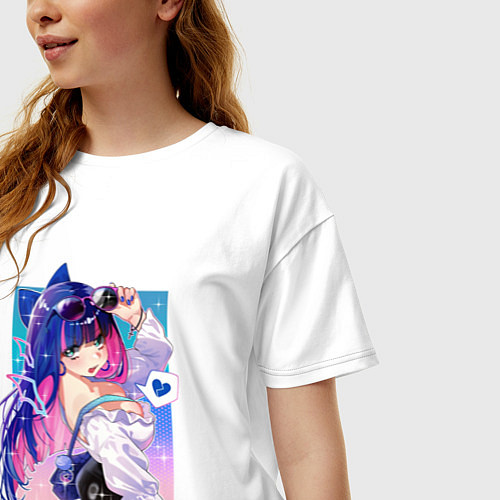 Женская футболка оверсайз Panty and Stocking with garterbelt / Белый – фото 3