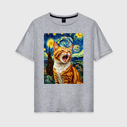 Женская футболка оверсайз Крик котика / Меланж – фото 1