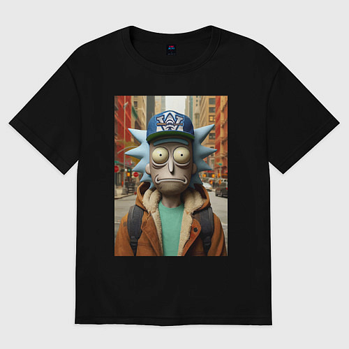 Женская футболка оверсайз Рик Санчес в Нью-Йорке - нейроарт / Черный – фото 1