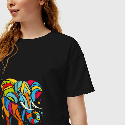 Женская футболка оверсайз Разноцветный слон / Черный – фото 3