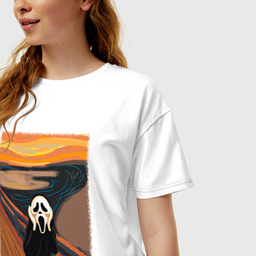 Женская футболка оверсайз Крик картина мунка / Белый – фото 3