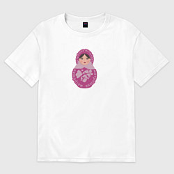 Футболка оверсайз женская Матрёшка в розовом, цвет: белый