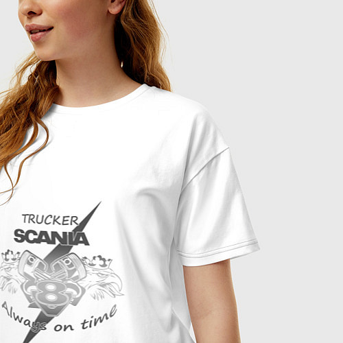 Женская футболка оверсайз Scania always on time / Белый – фото 3